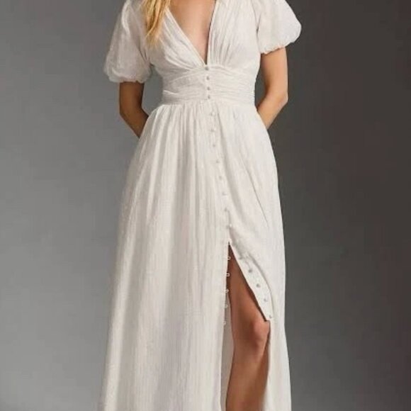 RARE Anthropologie “Katerina” Button-Front Dress in Ivory - Picture 1 of 6